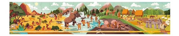 Puzzle v kufríku Pravek Prehistory Frieze Janod panoramatické 100 dielov od 6 rokov