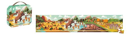 Puzzle v kufríku Pravek Prehistory Frieze Janod panoramatické 100 dielov od 6 rokov