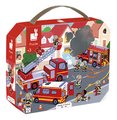Puzzle v kufríku Požiarnici Firemen Janod 24 dielov