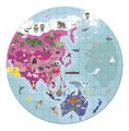 Puzzle v kufríku Zemeguľa World Janod obojstranné okrúhle 208 dielov od 7 rokov