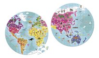 Puzzle v kufríku Zemeguľa World Janod obojstranné okrúhle 208 dielov od 7 rokov