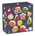 Drevená reťaz prevliekačka Zelenina Vegetable Garden Threading Beads Janod 11 drevených dielikov a 2 šnúrky od 24 mes