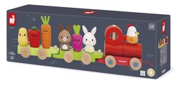 Drevený vláčik na ťahanie Farma Farm Pull-along Train Janod so šnúrkou od 12 mes