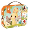 Puzzle v kufríku 4v1 Zvieratká z farmy Farm Animals Evolving Puzzles Janod 6-9-12-16 dielov od 24 mes