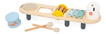 Drevený hudobný stolík Húsenica Caterpillar Musical Stand Sweet Cocoon Janod 5 hudobných nástrojov od 12 mes J04058