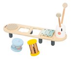 Drevený hudobný stolík Húsenica Caterpillar Musical Stand Sweet Cocoon Janod 5 hudobných nástrojov od 12 mes J04058
