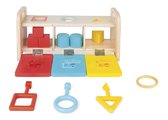 Drevená hračka na vkladanie a triedenie Montessori Shape Sorter Box Essentiel Janod s kľúčmi od 18 mes J05065