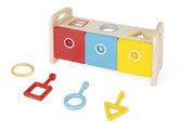 Drevená hračka na vkladanie a triedenie Montessori Shape Sorter Box Essentiel Janod s kľúčmi od 18 mes J05065