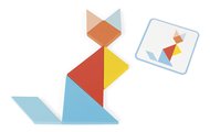 Drevené origami Montessori Tangram Essentiel Janod s predlohami 25 kariet od 24 mes J05070