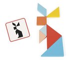 Drevené origami Montessori Tangram Essentiel Janod s predlohami 25 kariet od 24 mes J05070