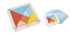 Drevené origami Montessori Tangram Essentiel Janod s predlohami 25 kariet od 24 mes J05070