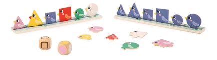 Vzdelávacia hra triedenie Vtáčiky Birds Sorting Shapes Sizes nad Colours Janod 72 drevených vtáčikov od 24 mes J05089