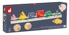 Vzdelávacia hra triedenie Vtáčiky Birds Sorting Shapes Sizes nad Colours Janod 72 drevených vtáčikov od 24 mes J05089