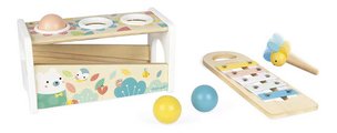 Drevená zatĺkačka Tap Tap Xylophone Pure Janod kladivko a 3 guličky od 12 mes J05155
