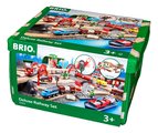 Drevená vláčikodráha Deluxe Railway Set BRIO 87 dielov s kontajnerovou loďou a vláčik so svetlom