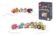 Drevená reťaz prevliekačka Farma Stringable Farm Theme Beads Janod 11 drevených dielikov a 2 šnúrky od 24 mes J05315