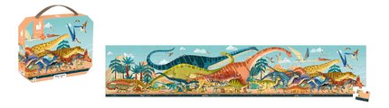 Puzzle v kufríku Dinosaury Dino Panoramic Puzzle Janod panoramatické 100 dielov od 6 rokov