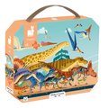 Puzzle v kufríku Dinosaury Dino Panoramic Puzzle Janod panoramatické 100 dielov od 6 rokov