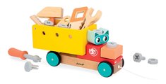 Drevená stavebnica autíčko na ťahanie Pull Along DIY Truck BricoKids Janod s náradím od 24 mes J06451