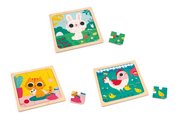 Drevené puzzle pre najmenších Trio Zvieratká Janod s predlohou 27 dielov od 18 mes J07113