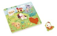 Drevené vkladacie puzzle s úchytom Zvieratká na farme Tactile Puzzle Janod 5 dielov od 18 mes J07129