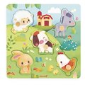 Drevené vkladacie puzzle s úchytom Zvieratká na farme Tactile Puzzle Janod 5 dielov od 18 mes J07129