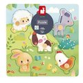 Drevené vkladacie puzzle s úchytom Zvieratká na farme Tactile Puzzle Janod 5 dielov od 18 mes J07129