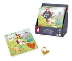 Drevené vkladacie puzzle s úchytom Zvieratká na farme Tactile Puzzle Janod 5 dielov od 18 mes J07129