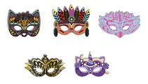 Mini kreatívna sada Party Masky Scratch Art Party Masks Atelier Janod vyškrabovacie obrázky 5 masiek od 5 rokov J07890