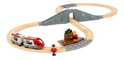 Drevená vláčikodráha Štartovacia súprava Starter Travel Train Set BRIO s osobným vláčikom nástupiskom a 2 figúrkami 22 dielov
