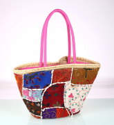Coșuleț de damă Kbas patchwork colorat cu mânere roz 085708