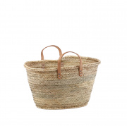 Slamený košík Kbas  s hnedými koženými uškami bez podšívky prírodný 087116
