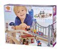 Drevená vláčikodráha so stanicou Train Set with Bridge Eichhorn s rušňom 2 vozňami mostom a doplnkami 54 dielov 450 cm dĺžka koľajníc