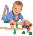 Drevená vláčikodráha Wooden Toy Eichhorn s doplnkami domčeky a stromy 20 dielov