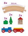 Drevená vláčikodráha Wooden Toy Eichhorn s doplnkami domčeky a stromy 20 dielov