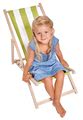 Drevené lehátko skladacie pre deti Outdoor Kids Sunchair Eichhorn s pásikavým poťahom s UV filtrom nosnosť 40 kg