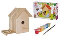 Drevená vtáčia búdka Outdoor Birdhouse Eichhorn Poskladaj a vymaľuj - so štetcom a farbami od 6 rokov