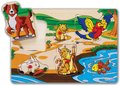 Drevené puzzle Pin Puzzle Eichhorn 6 vkladacích tvarov s obrázkami zvieratká vozidlá od 24 mes