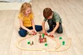 Drevená vláčikodráha s požiarnou stanicou Train Set Firestation Eichhorn s vlakom 33 dielov 235 cm dĺžka koľajníc