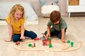 Drevená vláčikodráha s požiarnou stanicou Train Set Firestation Eichhorn s vlakom 33 dielov 235 cm dĺžka koľajníc