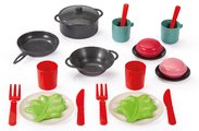 Piknikový košík s obedovou súpravou 100% Chef Écoiffier 23 cm s hrncom panvicou príbormi a makrónkami 22 dielov od 18 mes