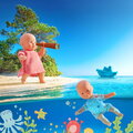 Bábika do vane Mini Bath Set Mon Premier Poupon Corolle s hnedými očami so županom a loďkou 20 cm od 18 mes