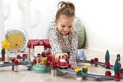 Stavebnica vláčik s koľajnicami v dóze Abrick Écoiffier 2 figúrky a 2 vozidlá 140 dielov od 18 mes
