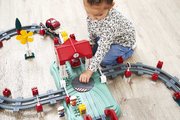 Stavebnica vláčik s koľajnicami v dóze Abrick Écoiffier 2 figúrky a 2 vozidlá 140 dielov od 18 mes