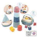Didaktický košík s plachetnicou a skladacou vežou Awakenings and Bath Set Little Smoby s 8 kockami a 6 šálkami pre jemnú motoriku od 12 mes