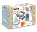 Didaktický košík s plachetnicou a skladacou vežou Awakenings and Bath Set Little Smoby s 8 kockami a 6 šálkami pre jemnú motoriku od 12 mes