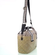Dámská taška ze slámy na rameno se vzorovanými látkovými popruhy Kbas bílá 147811