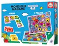 Superpack 4v1 Monsieur Madame Educa domino pexeso a 2 puzzle s 25 dielikmi