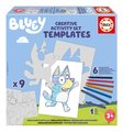 Kreatívne kreslenie Stencil Bluey Activity Set Educa vyfarbi si psíka Bluey so 6 farebnými voskovkami 8 rôznych modelov
