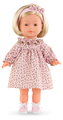 Bábika Candice Ma Corolle krátke blond vlasy a hnedé žmurkajúce oči v ružových vzorovaných šatách 36 cm